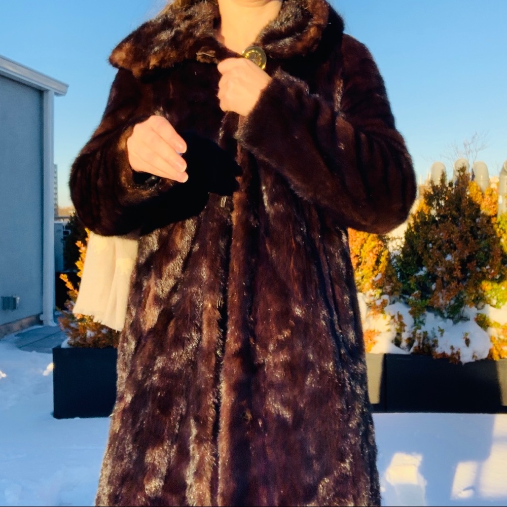 Genuine Mink Widen Bottom A-line Hooded Long Fur Coat EU 44 - Picture 15 of 16